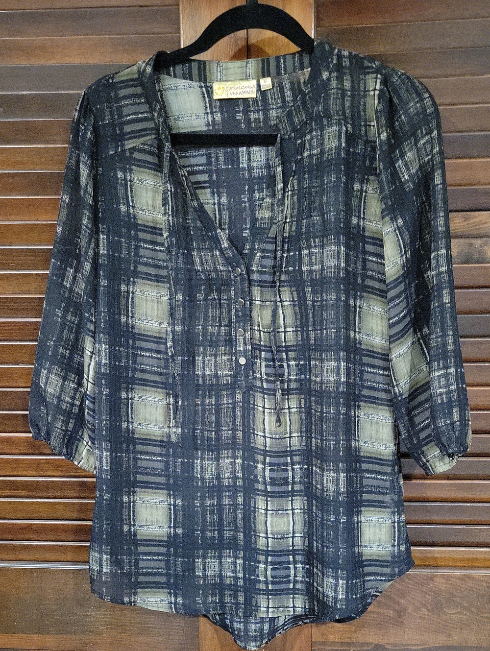 Princess Vera Wang Black and Olive Plaid Lightweight Tunic